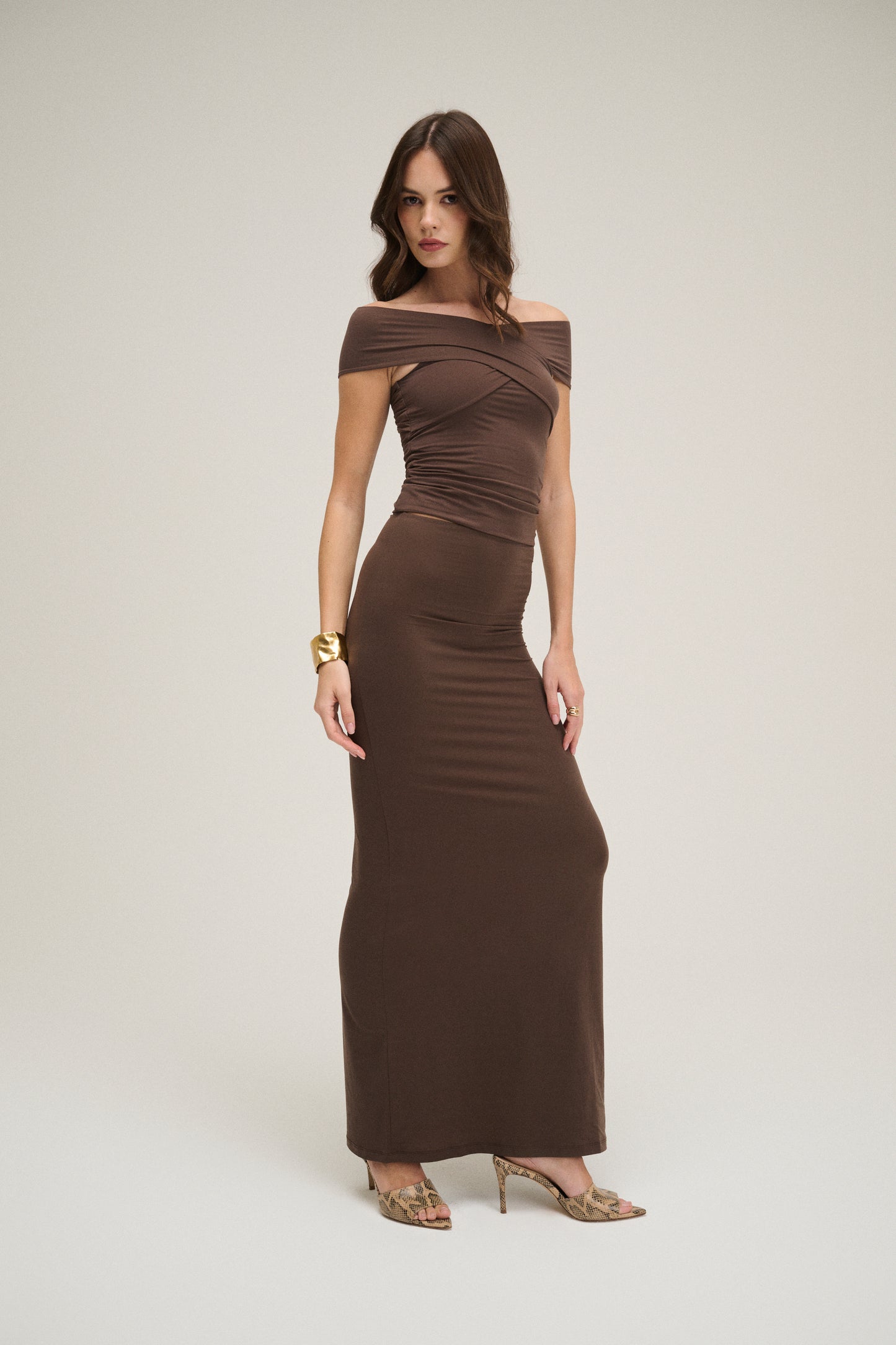 Off The Shoulder Top - Brown