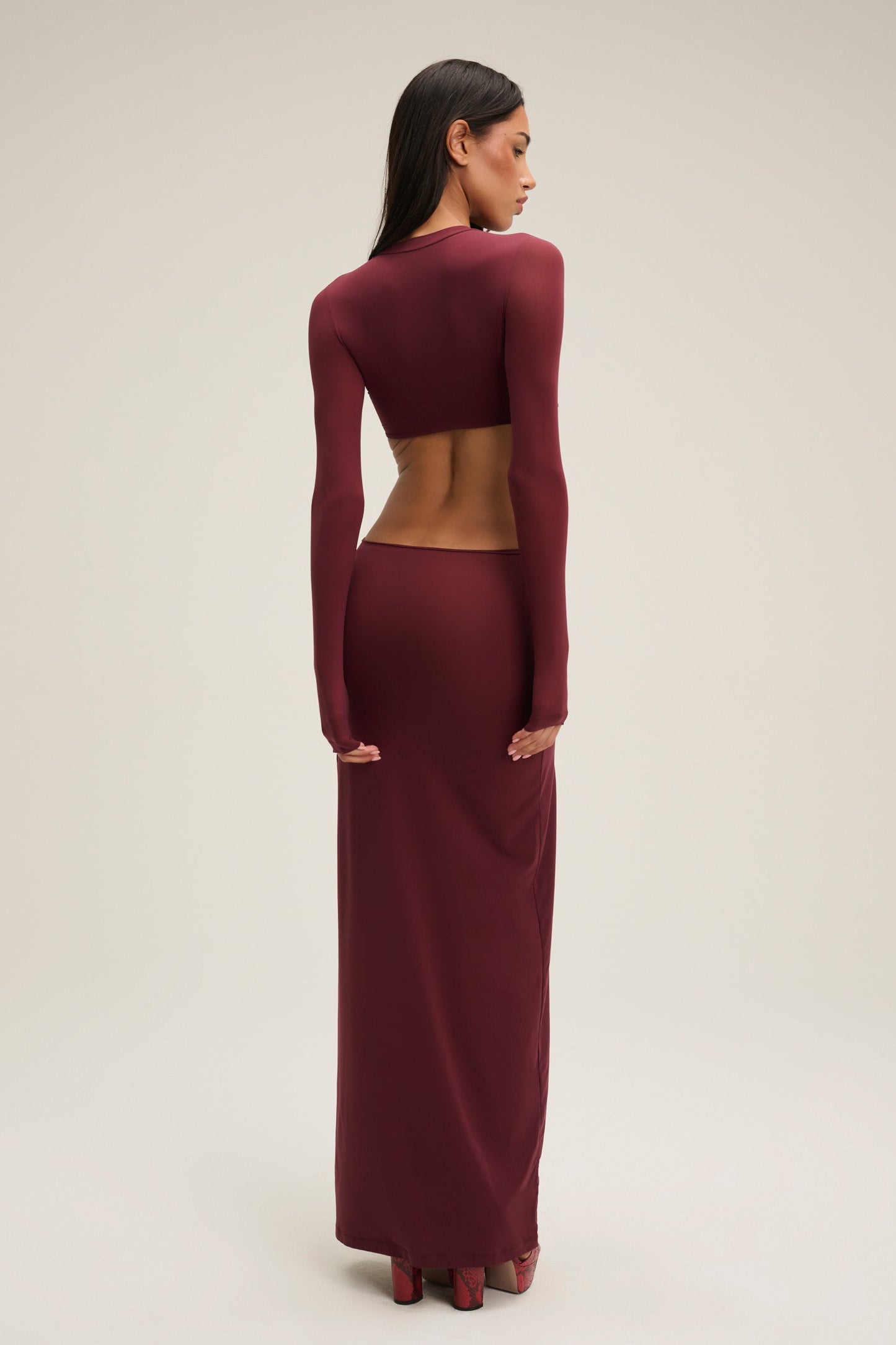 The Cher Long Sleeve Cut-Out Dress - Burgundy
