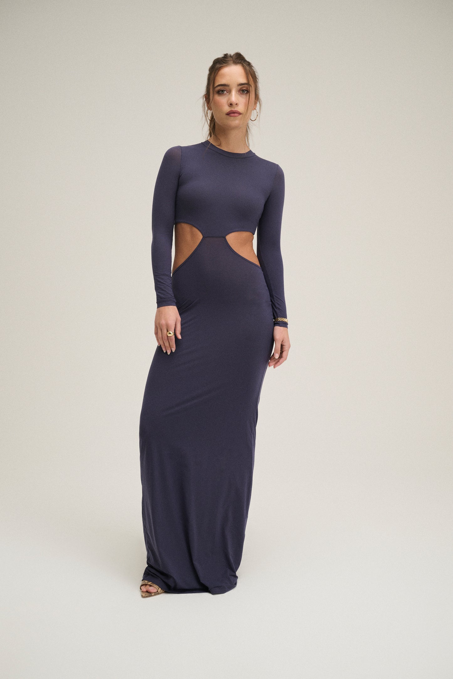 Long Sleeve Cut-Out Dress - Navy