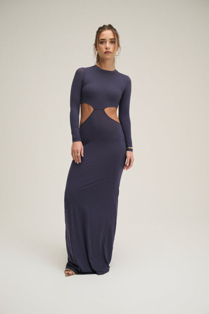 Long Sleeve Cut-Out Dress - Navy