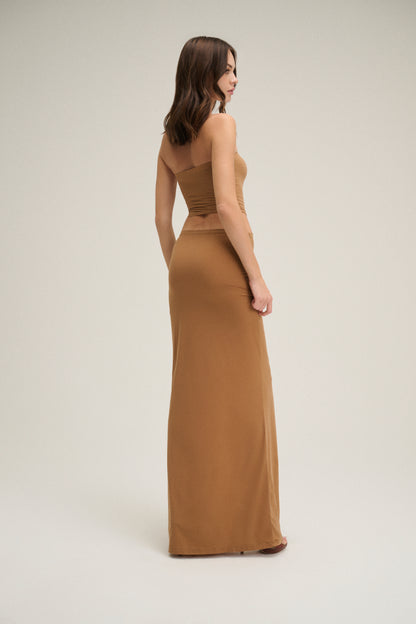 camel evening dress Glamrae Elegant Deep Camel Strapless 2 In 1 Evening Gown,Luxurious Satin Trim Boning Bodice,Flowing Sequined Embroidery A-Line Train Wedding Guest Dress