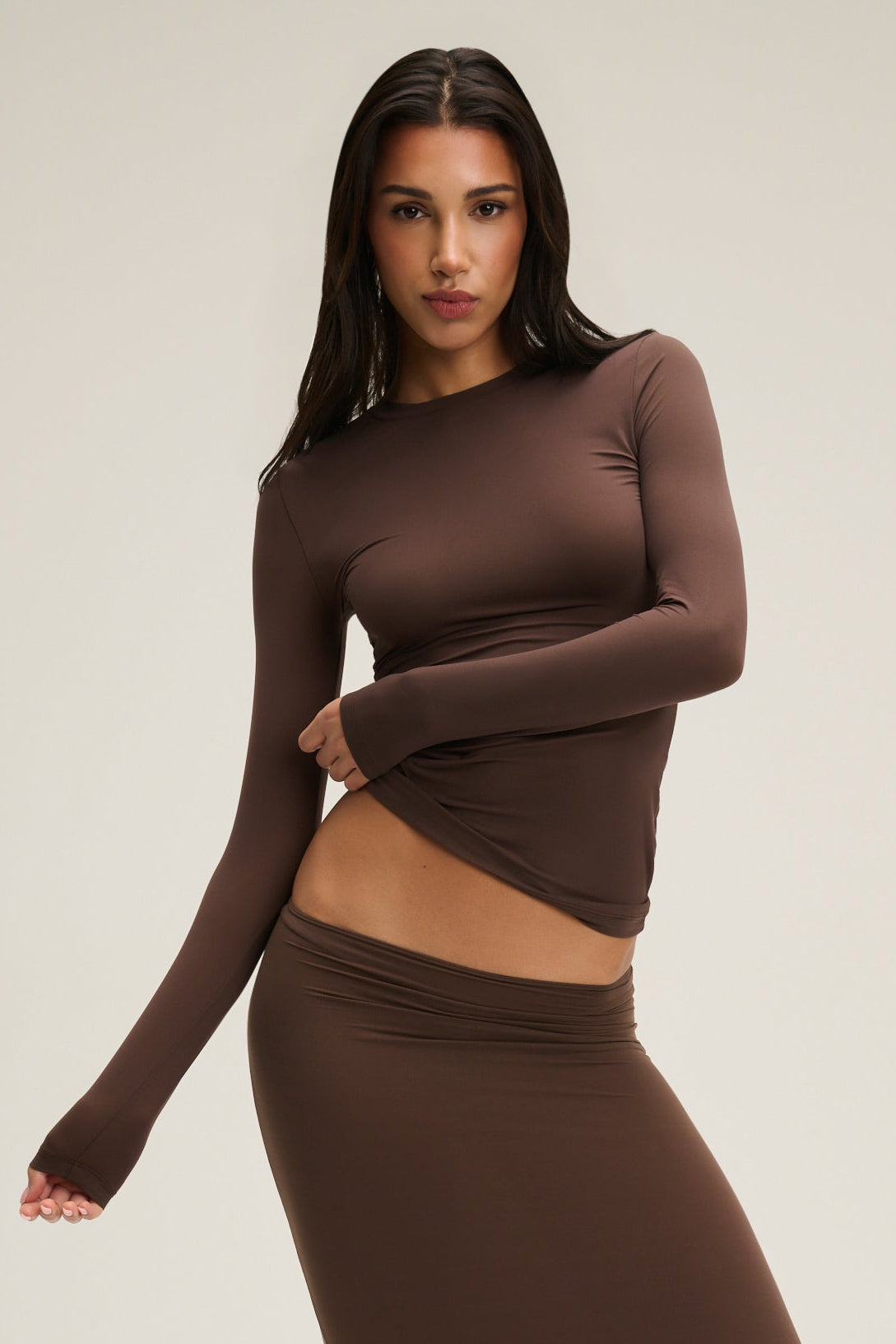 The Christy Long Sleeve Top - Brown