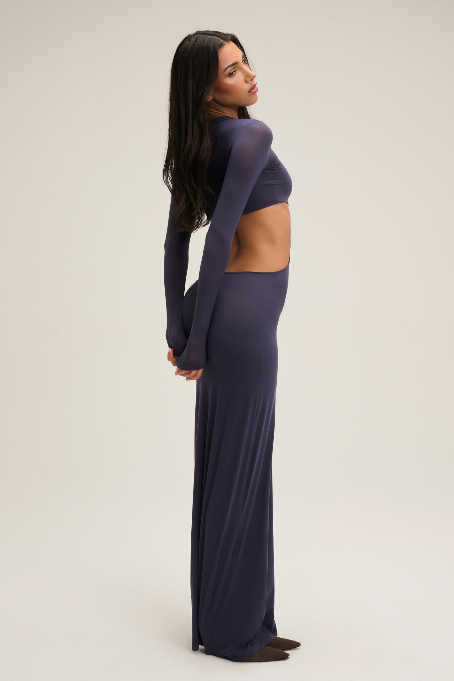 long sleeve shoulder cut out dress Dulzura Mesh Long Sleeve Off Shoulder Midi Dress Women Side Slit Backless Long Dress Bodycon Sexy Party Elegant Outfits Evening Mabel Love Co