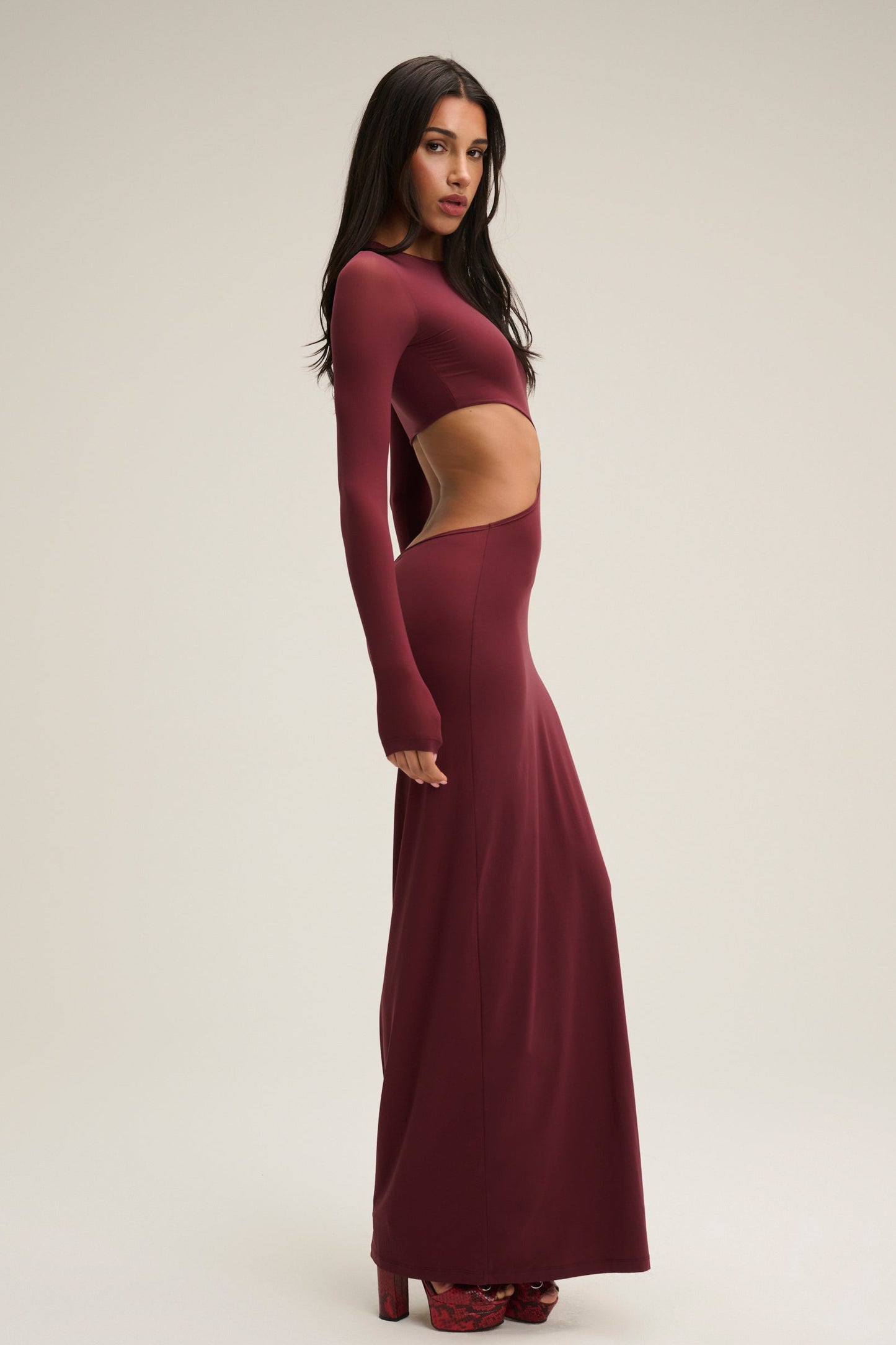The Cher Long Sleeve Cut-Out Dress - Burgundy
