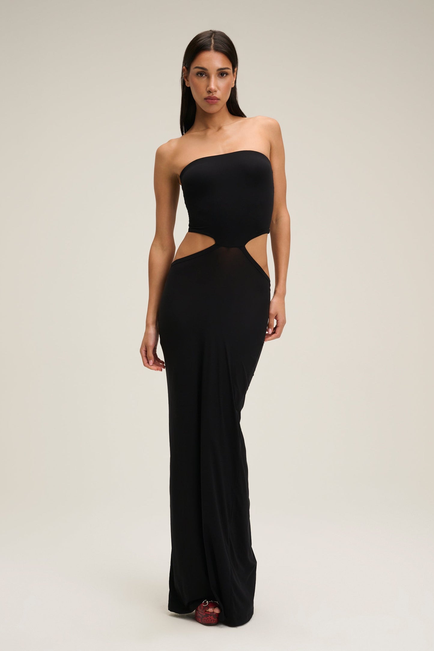 tom ford cut out dress Cutout embellished stretch-knit midi dress - fuchsia
